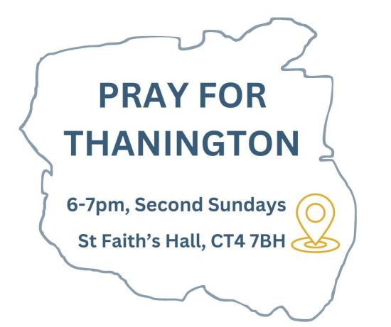 Logo with words inside an outline map of Thanington parish
